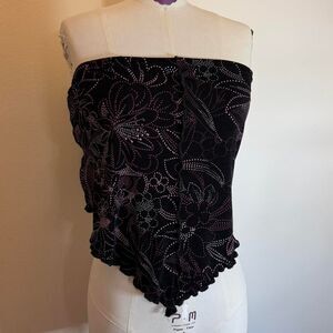 y2k Women's Black and Pink Floral Tube Halter Top Blouse
